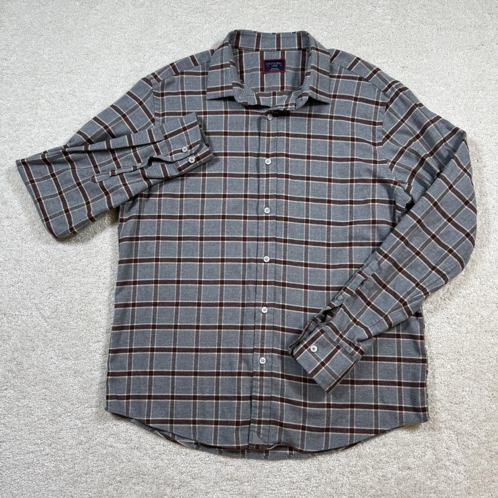 UNTUCKit Mens Edmeades Regular Fit Button Down Flannel Shirt Gray Plaid Sz Large - Picture 2 of 7